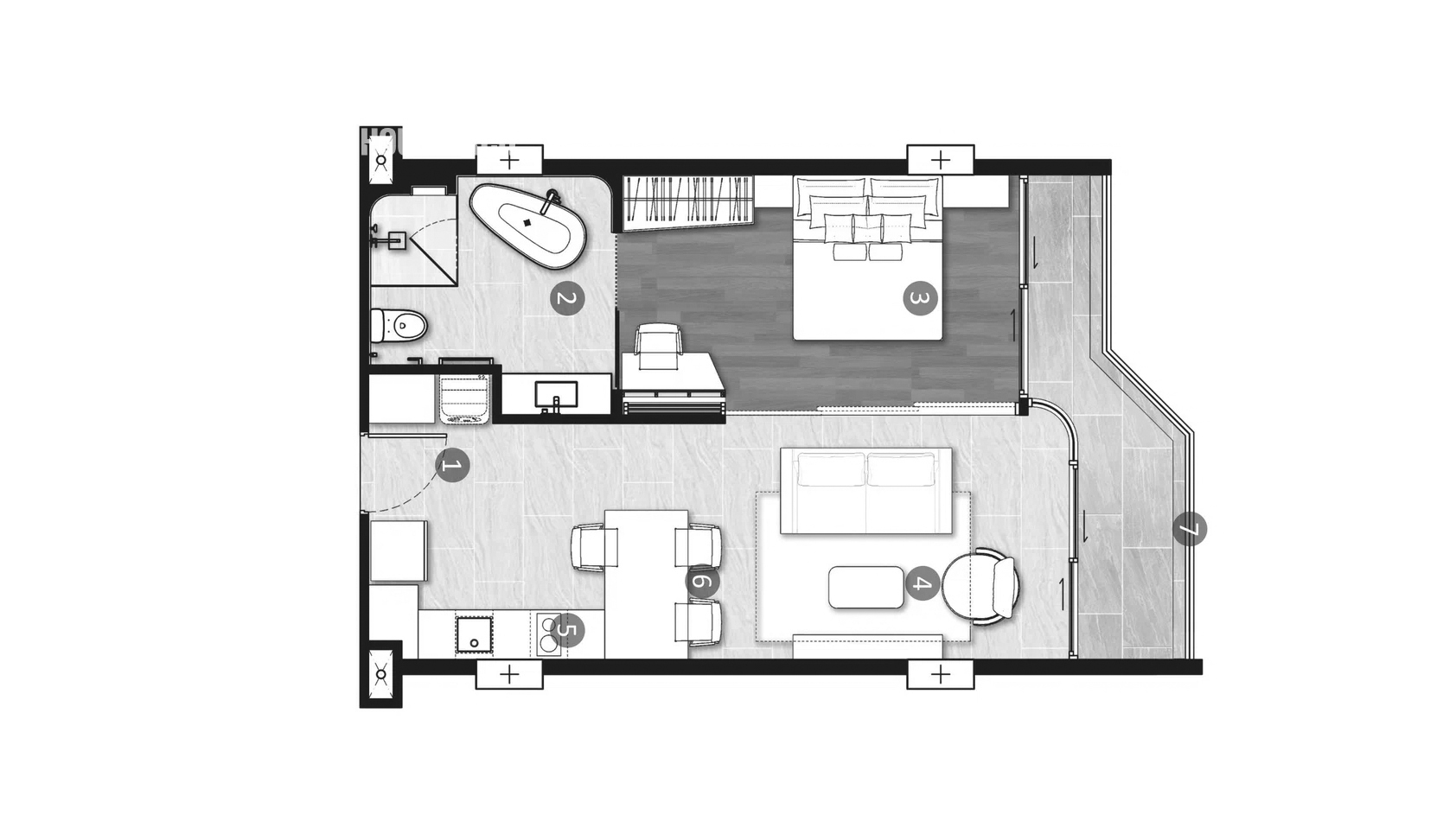 Apartment floor plan, 1 bedroom in HYTHE by Botanica No. 11006