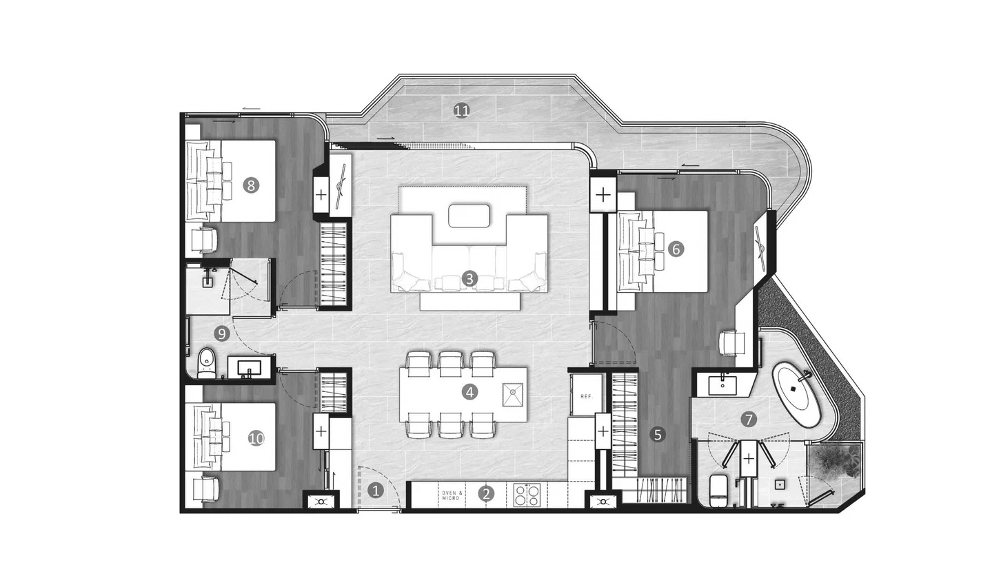 Apartment floor plan, 3 bedrooms in HYTHE by Botanica No. 11008