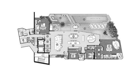 Penthouse floor plan, 4 bedrooms in HYTHE by Botanica No. 11011 (2D)